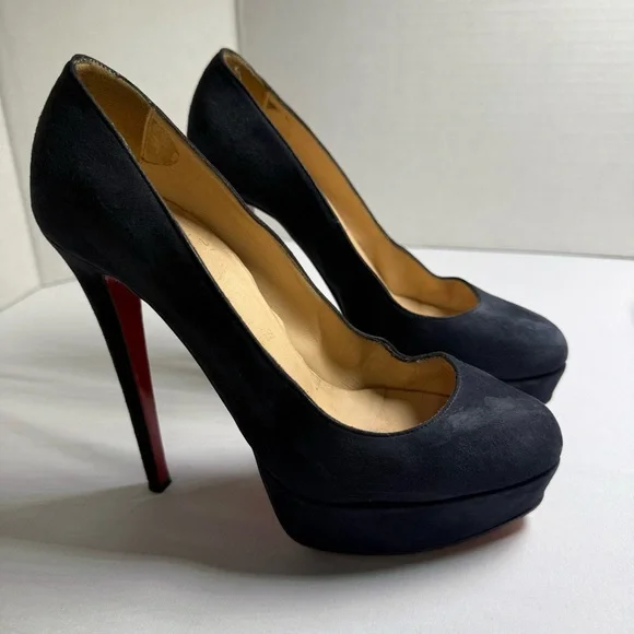 Christian Louboutin Red Bottom Navy Suede Platform Pumps Heels Size 37 - Picture 15 of 15